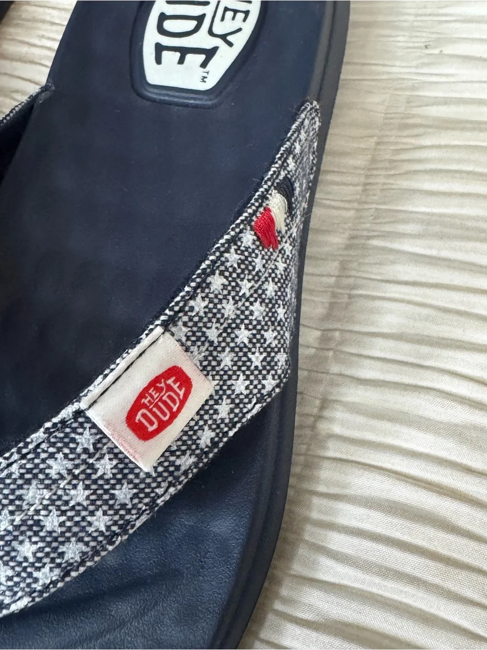 Hey Dude Women’s Navy with White Stars on the Strap.